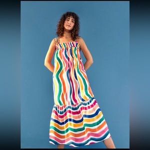 Farm Rio Dancing Stripes Midi Dress